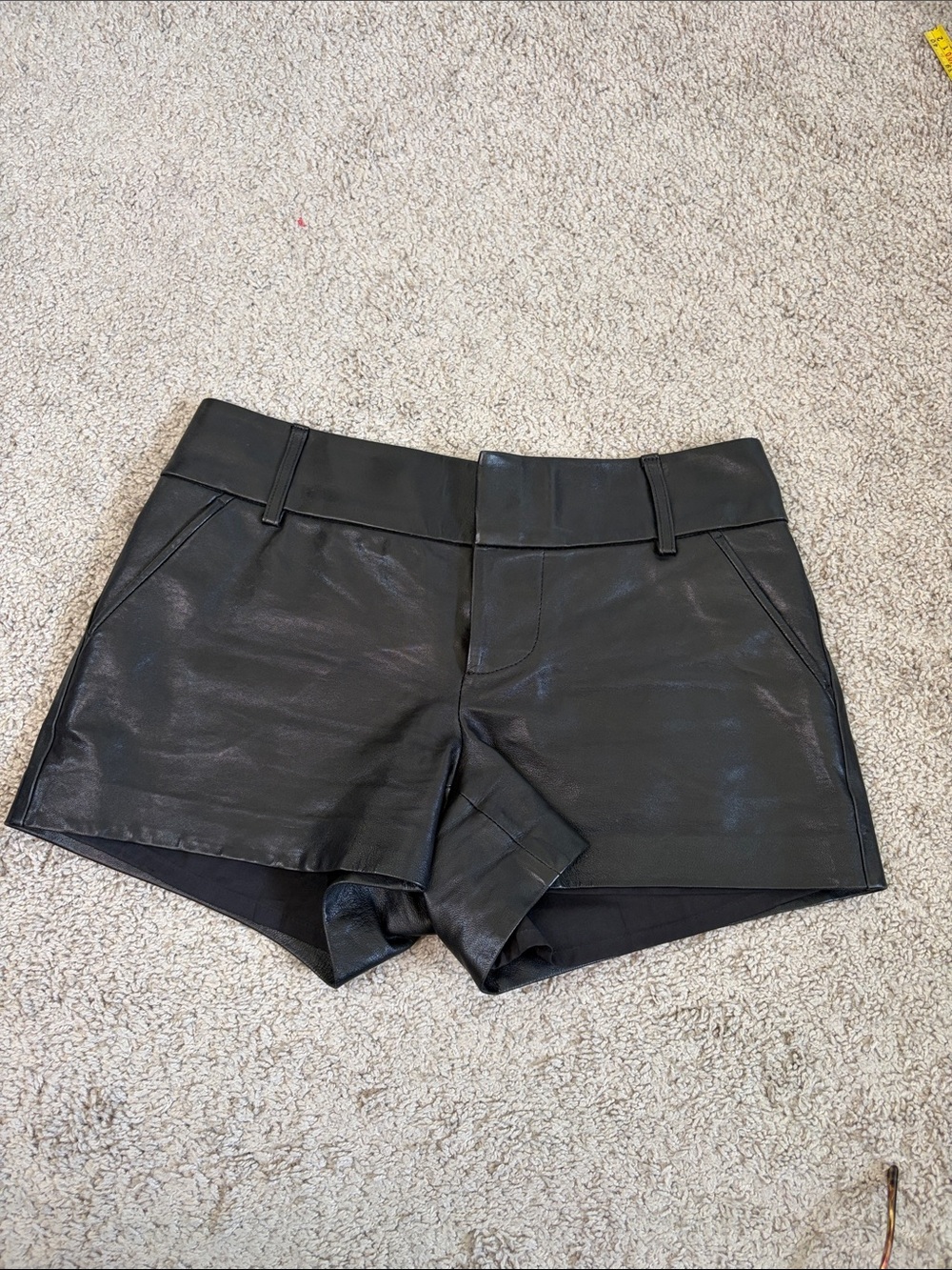 Alice + Olivia Base Black Lamb Leather High Waisted Shorts 0 Grunge Biker